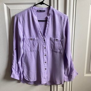 Zara Lavender Purple Blouse Gold Buttons XS